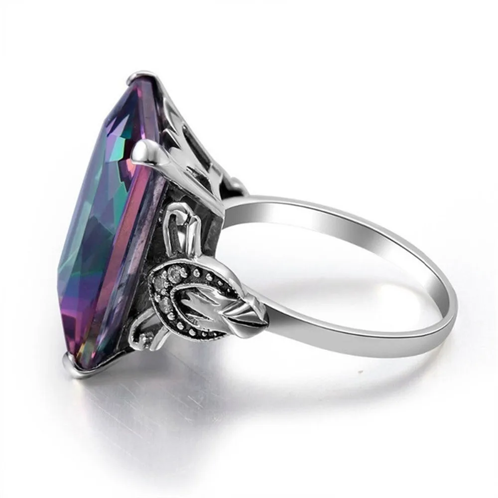 Тайна Радуга большой камень кубического циркония серебряные цветные кольца для женщин модные Винтаж Свадебные модное кольцо циркон ЮВЕ