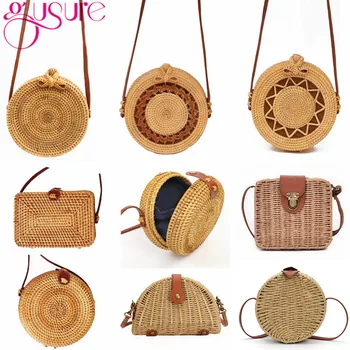 

Gusure Various Beach Straw Bags Lady Handmade Woven Rattan Messenger Handbag Summer Bohemian Travel Women Crossbody Shoulder Bag