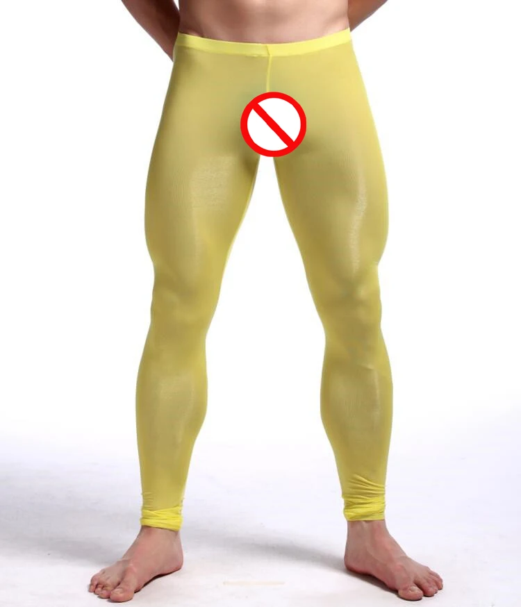 2022 New Man Sexy Nylon Transparent Long Johns/Lce Silk Pouch Sheer Leggings Bottoms/Gay Spandex Lounge Tights merino wool long underwear