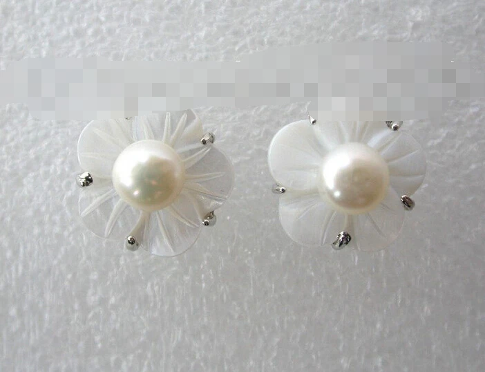 

Hot sell Noble- hot sell new - free shipping 00282 3pc white flower freshwater cultured pearl earrings