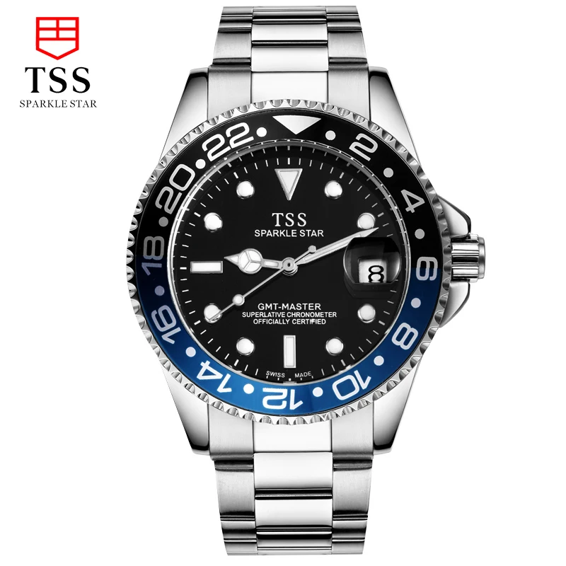 

TSS Diving watch GMT MASTER superlative chronometer automatic mechanical luminous rotatable bezel Stainless Steel black Dial