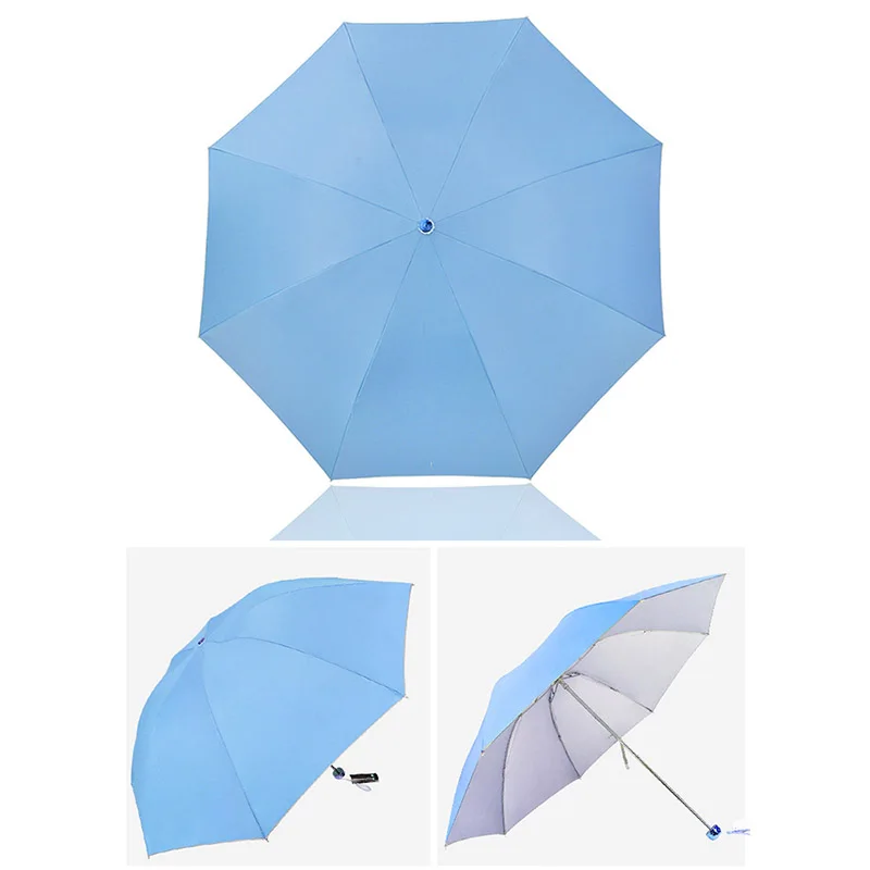 Ветрозащитный дорожный зонтик ручной открытый водонепроницаемый три складной из нержавеющей стали вал эпонж ткань компактный зонты для женщин и мужчин - Цвет: Синий