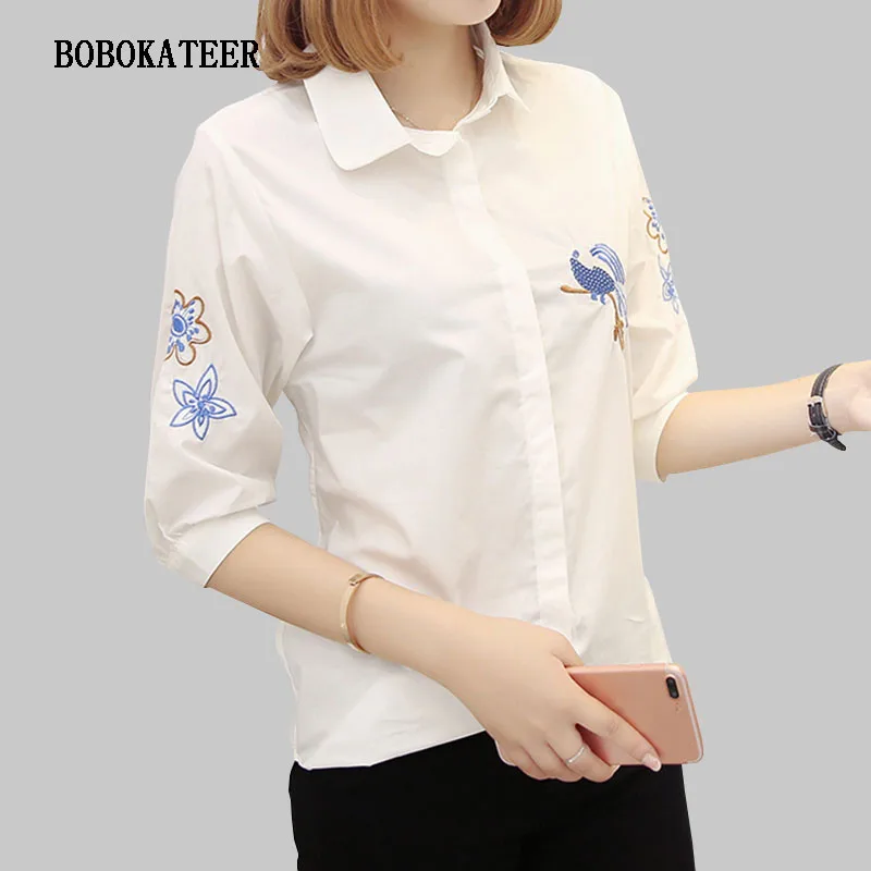 

BOBOKATEER white short sleeve embroidery loose women blouse casual shirt blusas blusa tops blouses womens tops and blouses 2019