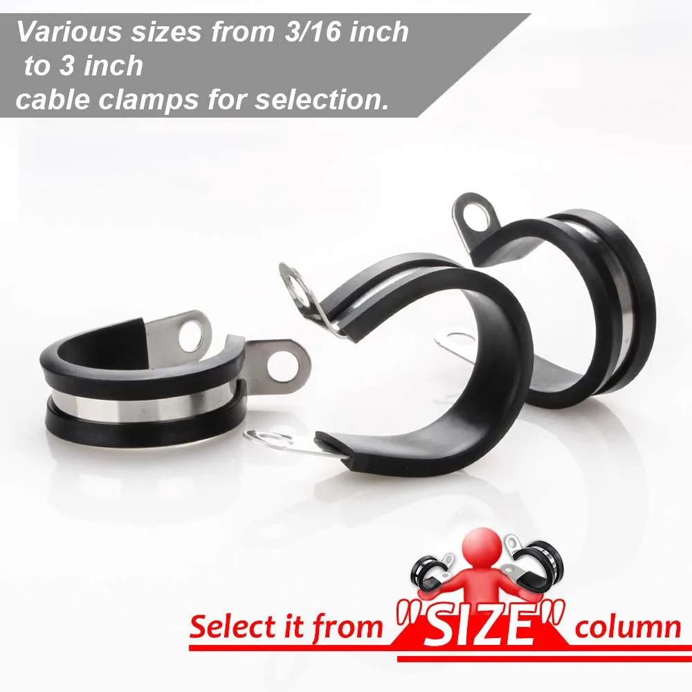 Details about   52 Pcs Rubber Cushioned Stainless Steel Cable Clamp Hose Pipe 6 Size Assortment 