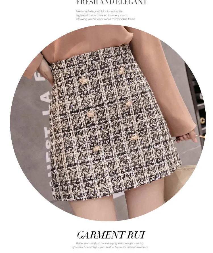Vintage Plaid Women Skirt Winter 2019 New Fashion High Waist Skirt Ladies Woolen Skirts Jupe Femme Hiver Faldas Mujer Moda (5)