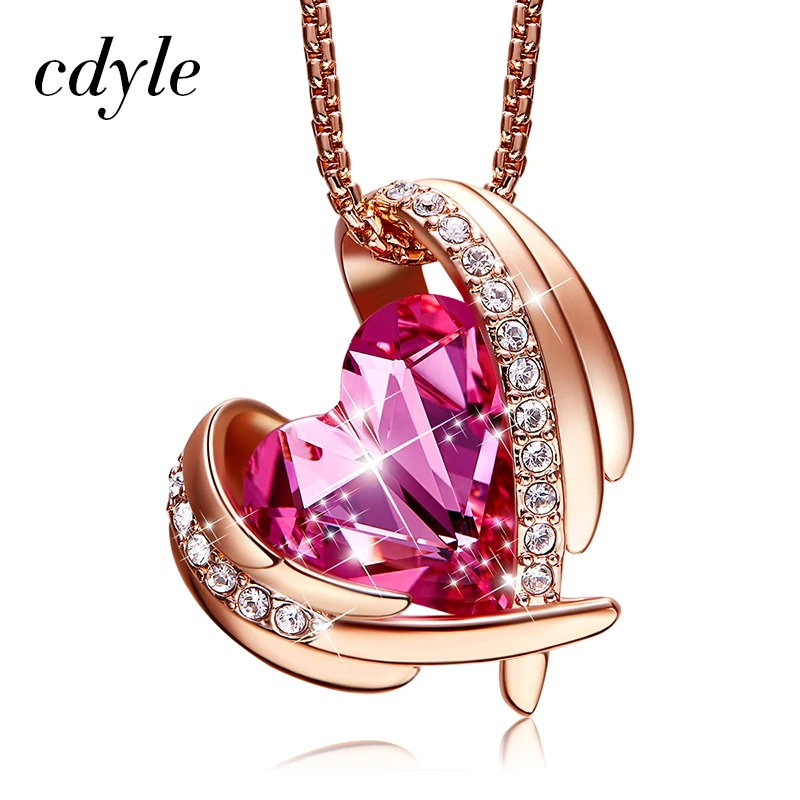 

Cdyle Classic 12 Colors Angel Wing Pink Crystal Heart Slide Pendant Necklaces with Shiny Zircon for Women's Party Accessories