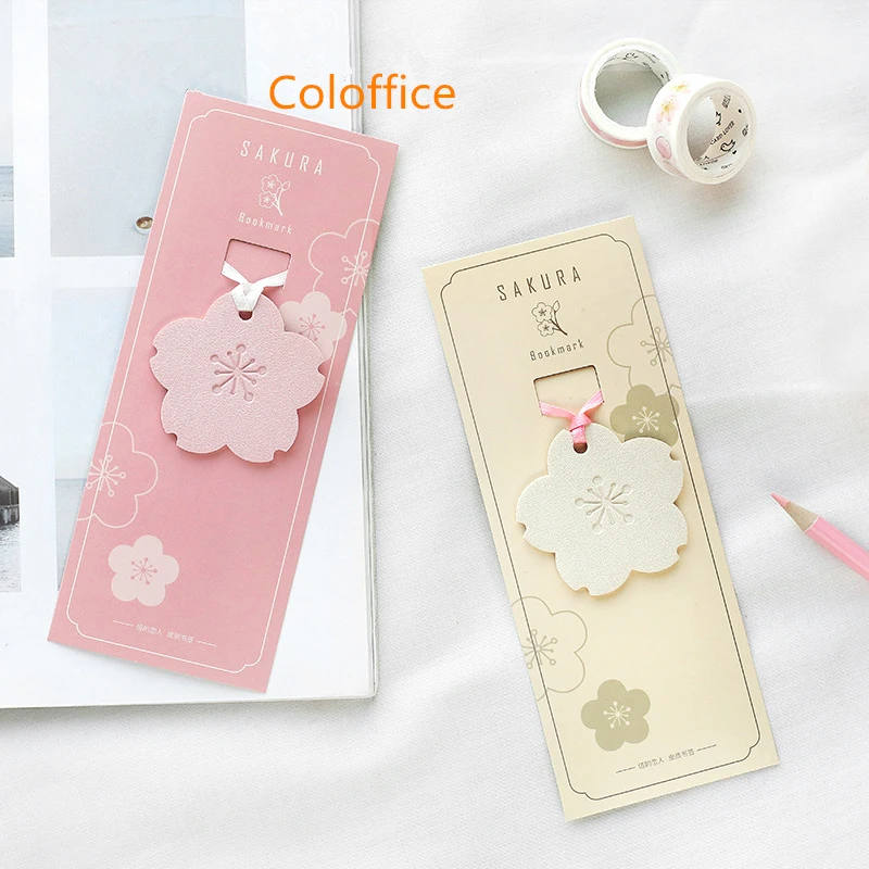 

Coloffice 1PC Leather Bookmarks Simple Fresh Sakura Flower Series Creative Cute Office Student Stationery Hot Stamping Bookmarks