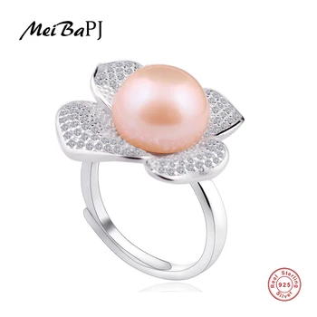 

[MeiBaPJ]Classic 925 silver ring with 100% genuine freshwater pearl ring for women Grade AAAA 11.5-12mm white pearl promotion