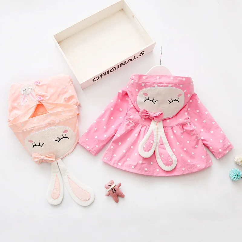 15 Bibihou Baby Girls Jacket Clothes 2017 Spring Cotton Sweet Newborn Bow Cartoon Rabbit Hooded Windbreaker For Jackets & Coats