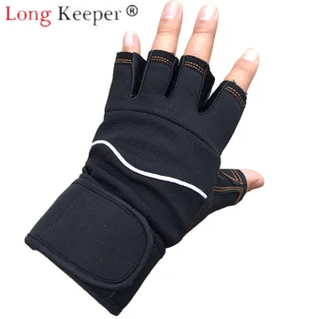 

LongKeeper Gloves Fingerless Men Women Breathable Lengthened Wristband Gym Mitten Weightlifting Dumbbell Guantes Not Slip Cycle