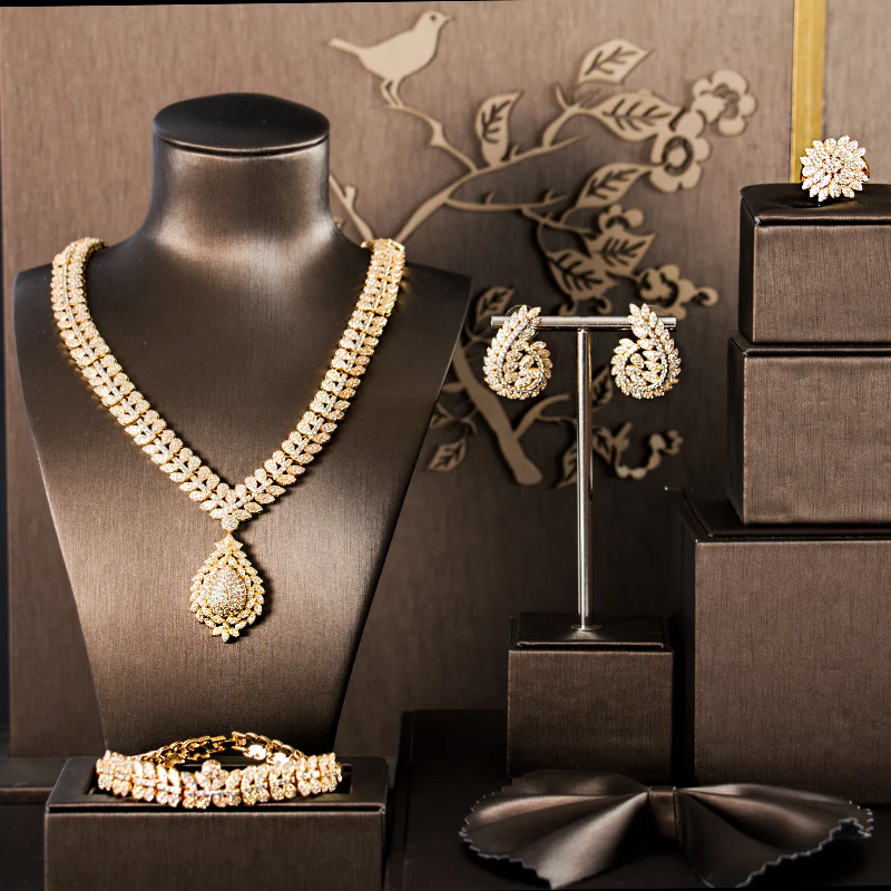 Cubo da Liga de Cobre de Zircônio Jóia do Casamento de Luxo Conjunto de Jóias Colar Brincos Pulseira 2 Cubo Da Liga de Cobre de Zircônio