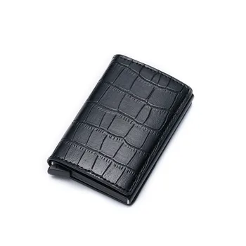 

2019 New Card ID Holders RFID Aluminium Credit Card Holder Men Metal Card Holder Pu Leather Wallet Automatic Card Case