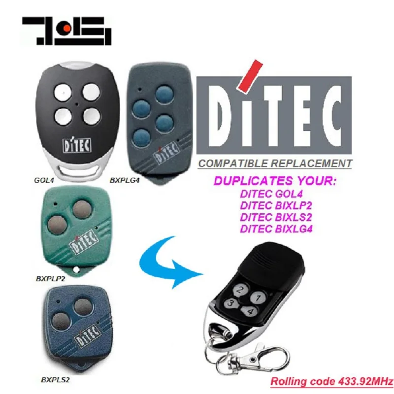 

DITEC GOL4,BIXLP2,BIXLS2,BIXLG4 Rolling code 433mhz duplicator replacement garage door opener