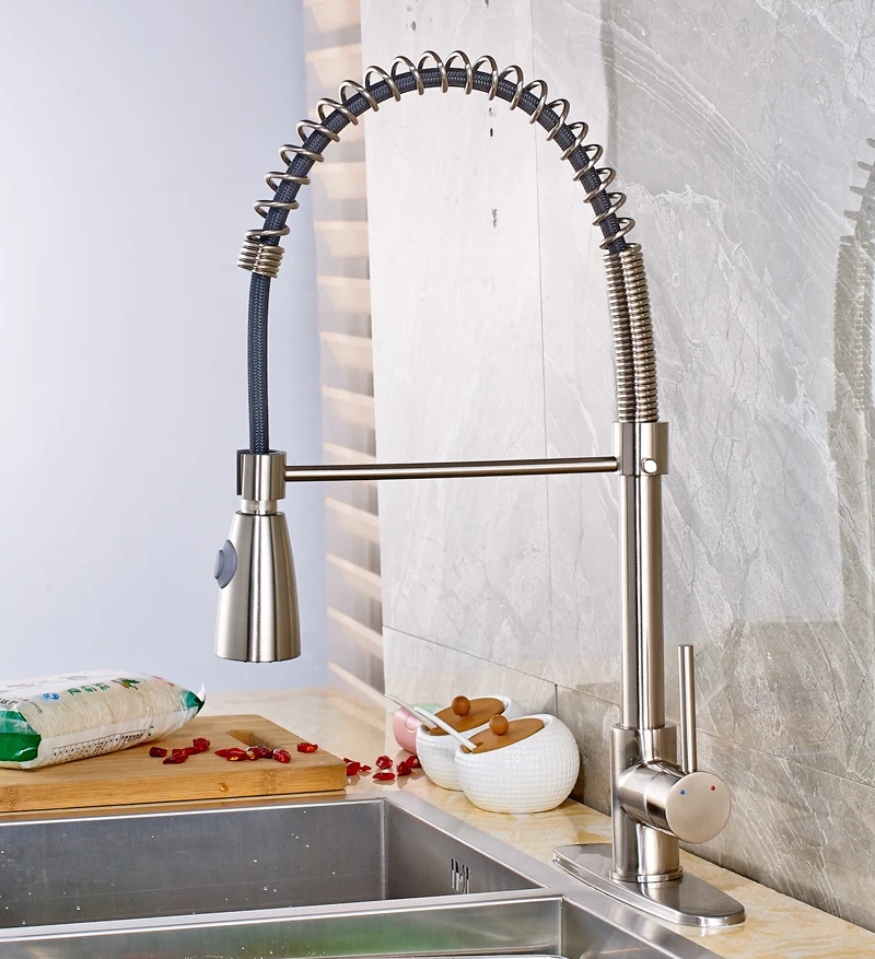 

Nickel Brushed Finished Countertop Kitchen Sink Faucet Single Handle Mixer Tap with Cover Plate