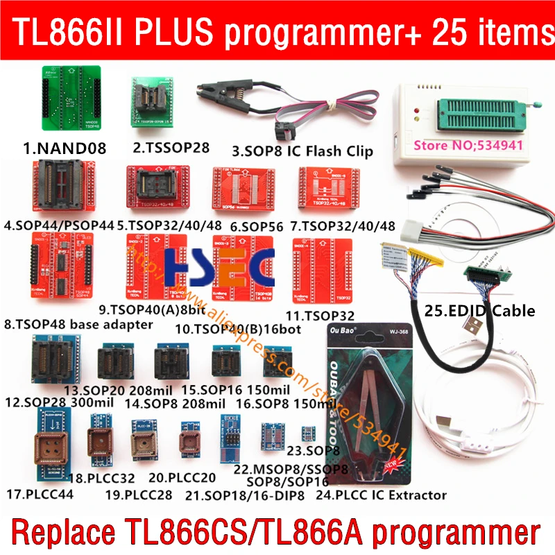 

100% Original Xgecu TL866II PLUS universal programmer NAND TSOP48 adapter SOP8 flash clip minipro TL866cs/A eeprom Programmer