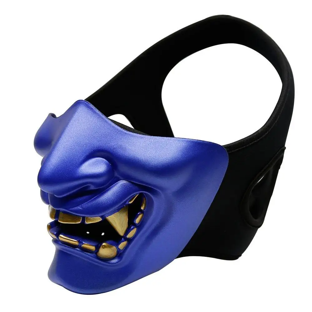 Маска для страйкбола на половину лица, костюм на Хэллоуин, косплей, BB злой Монстр демон кабуки, Самурай, хання они, полупокрытие, маски - Цвет: Синий