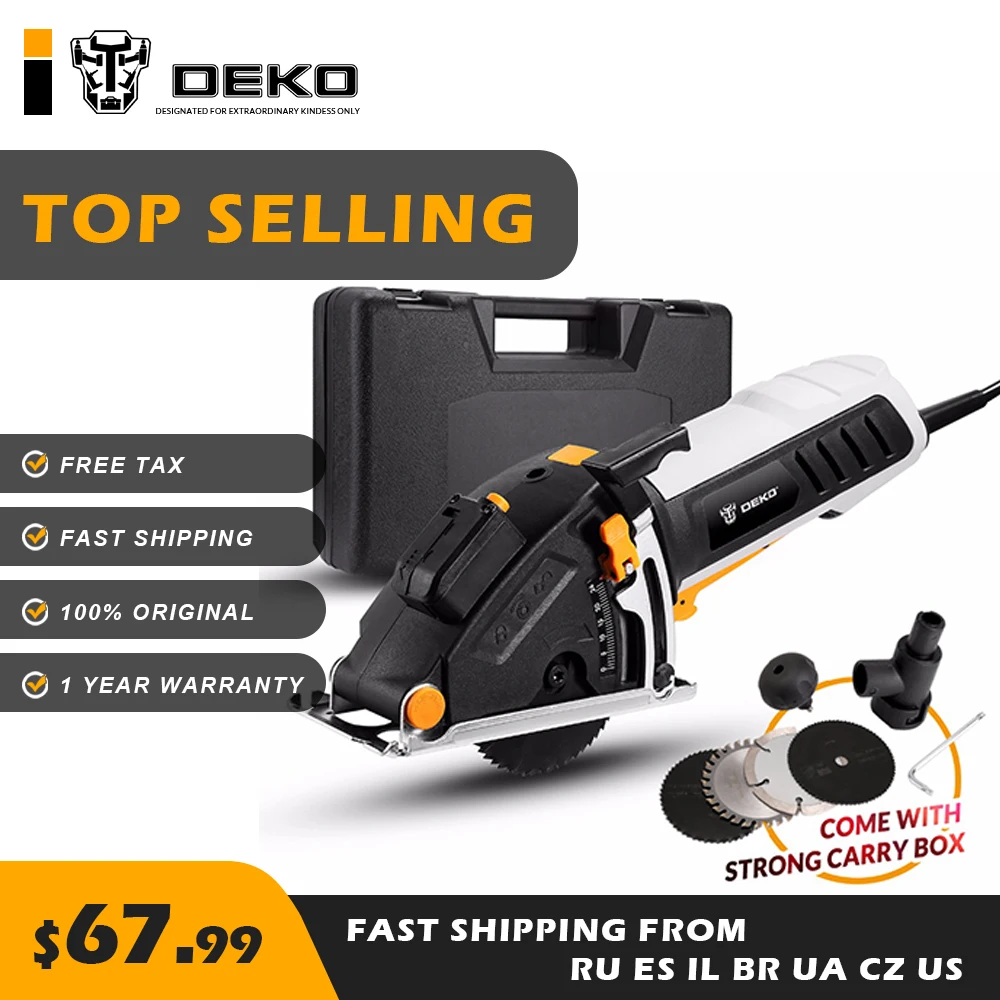 

DEKO Mini Circular Saw Power Tools with Laser, 4 Blades, Dust passage, Allen key, Auxiliary handle Precise Cuts