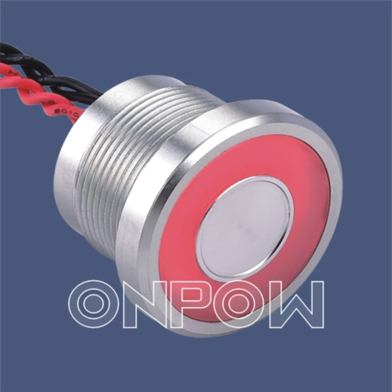 ONPOW 22mm 12V Red Large Ring illuminated aluminium anodized Piezo Switch PS225P10YNT1R12L CE RoHS
