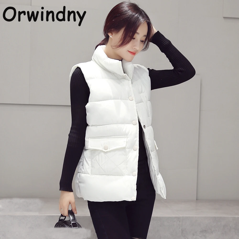 

Orwindny Winter Cotton Vest Women Coat New Fashion Stand collar Sleeveless Tank Jacket Solid color Slim Autumn Outwear Waistcoat
