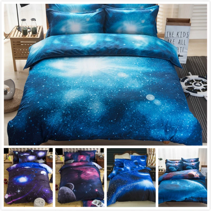 

3D Galaxy Bedding Set Single Double Twin/Queen 2pcs/3pcs/4pcs Bedclothes Bed Linen Universe Outer Space Duvet Cover Kid Boy 1.5m