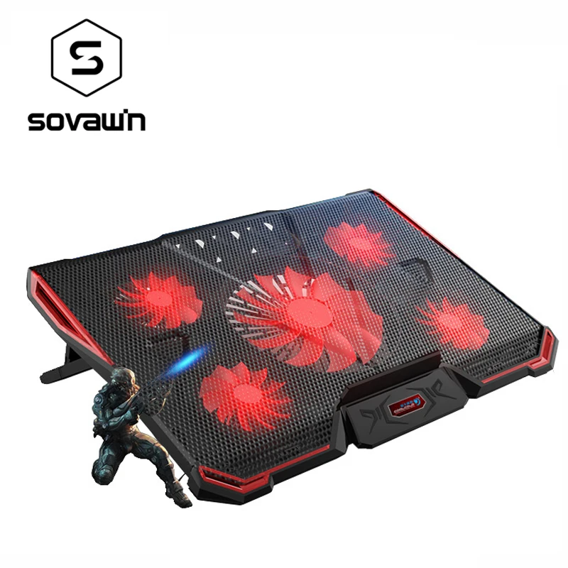 preço Notebook PC Cooler Pad Laptop Cooling Stand Refrigerado A Ar 5 LEVOU fãs 2 Portas USB Suporte Ajustável para 15 15.6 17 Laptop