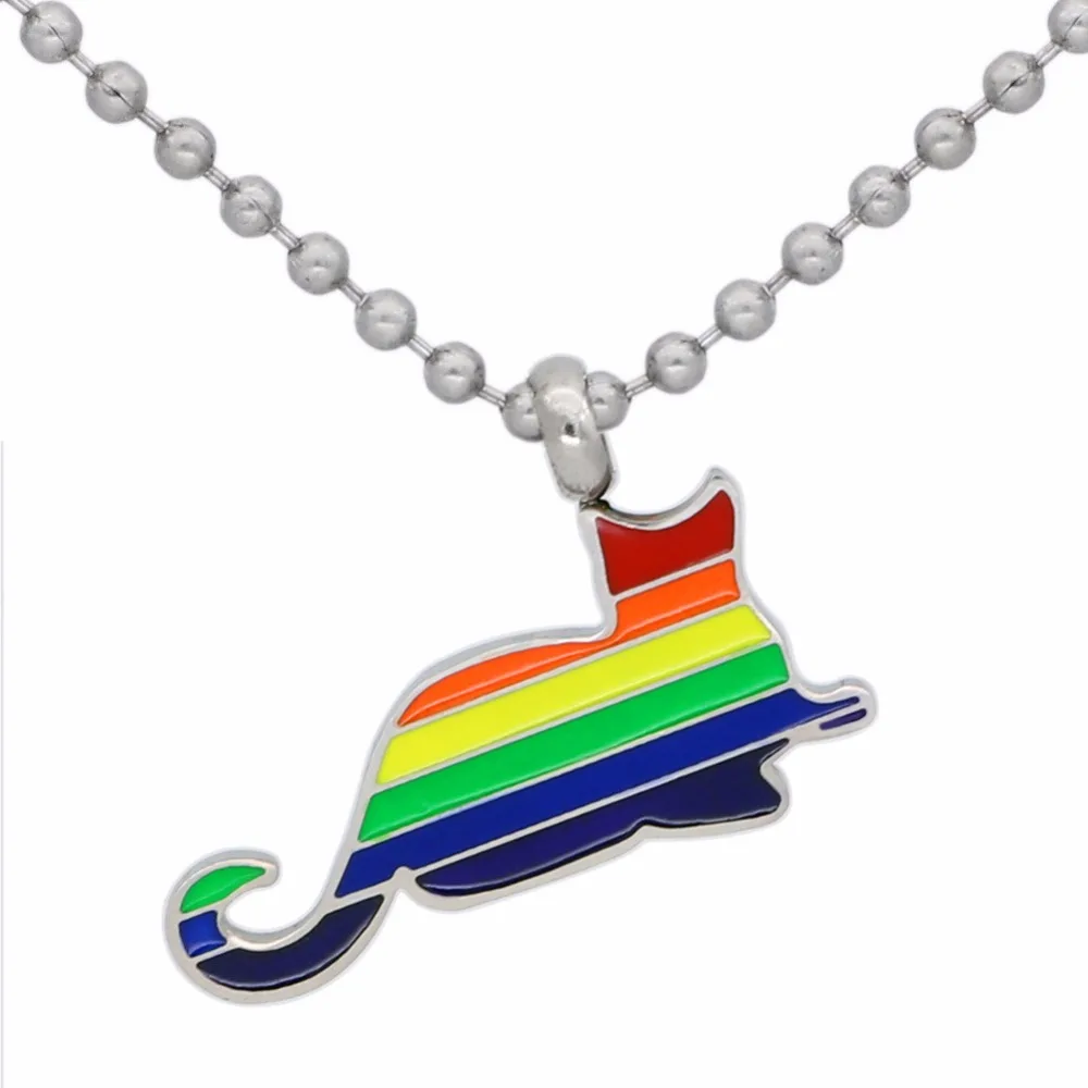 2018 Creative Rainbow Cat Gay Pride Stainless steel Necklace For Woman Men LGBT gift for Foever Love Pendant | Украшения и