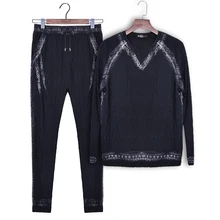 Fanzhuan/, новая модная повседневная мужская Осенняя футболка с длинными рукавами и штаны,, комплект из 2 предметов, 711093 черный