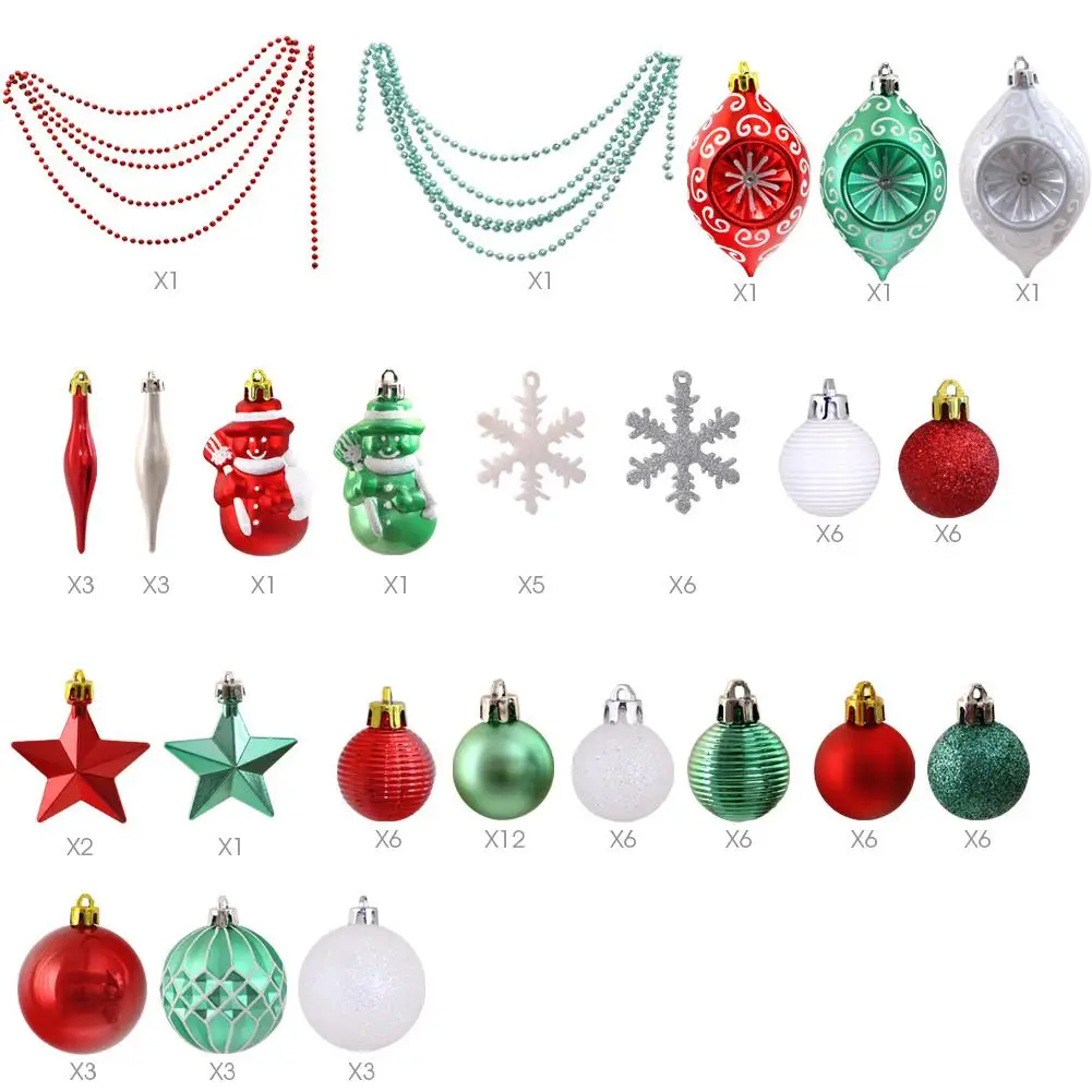 Набор подвесок в виде рождественской елки, 90 шт., блестящие шары в виде звезд, снежинки, рождественские украшения, вечерние подвески, набор пластиковых шаров