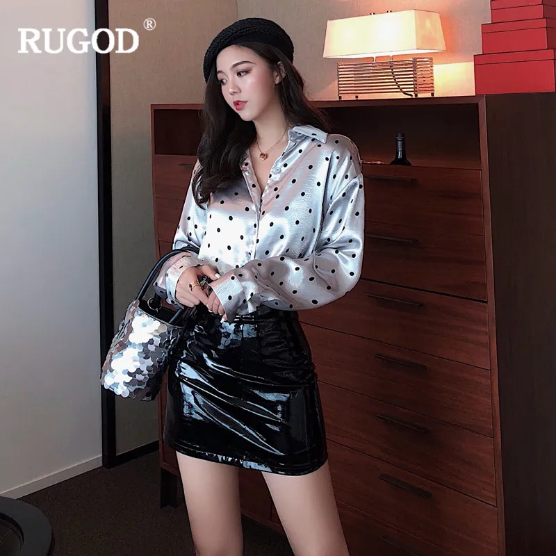 RUGOD новые женские рубашки с длинным рукавом в горошек Женские топы Повседневная корейская мода элегантная женская одежда vetement femme
