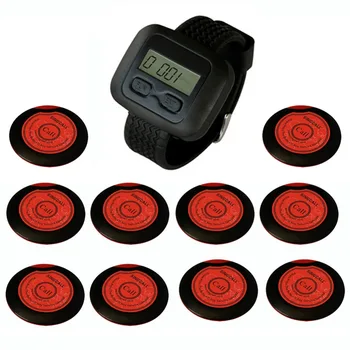 

SINGCALL wireless hotel bank service system, thin one-button pager, 10 pagers and 1 pc Watch Receiver