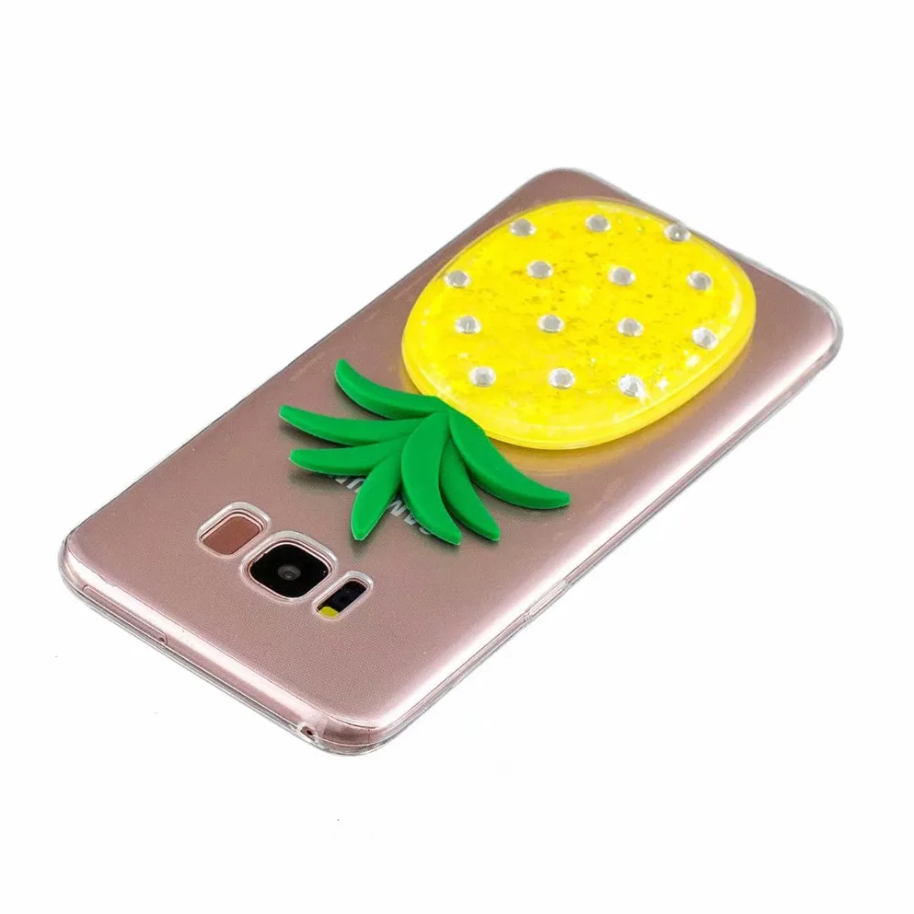 3D Pineapple DIY Diamond Bling Liquid Clear Soft Case Cover For Samsung Galaxy S7 Edge S8 Dynamic Quicksand Capa For S8 Plus S7 (4)