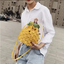 Новая желтая соломенная сумка с ананасом круглые сумки женская летняя плетеная Сумка из ротанга ручная работа тканая пляжная богемная сумка на плечо модная