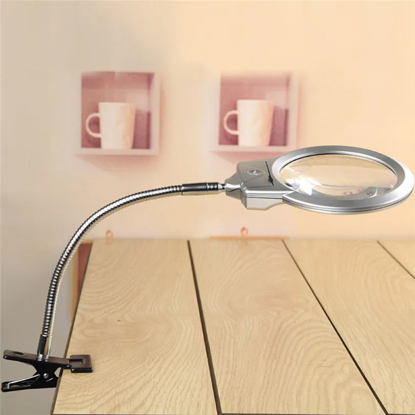 New Desk Lamps Lighted Table Top Desk Magnifier Magnifying Glass Clamp 3 x AAA Batteries(Not Included) Luces 40DC609