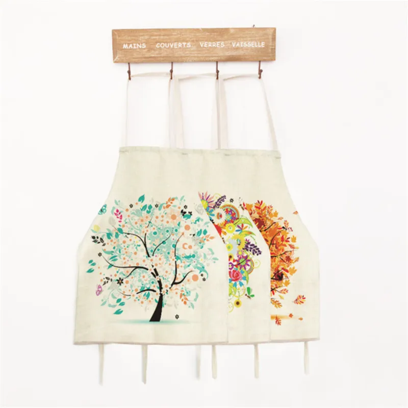 

1 Pc Colorful Tree Aprons Cotton Linen Funny Cartoon Children Pinafore Adult Cooking Baking Apron Suits For Women Kitchen Decor