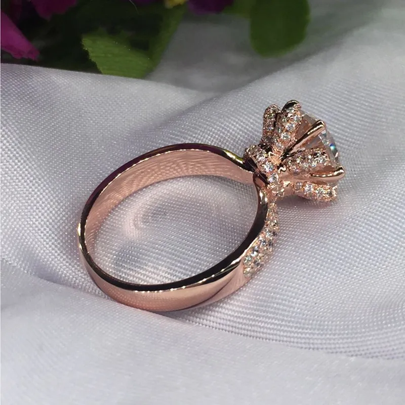Винтажное цветочное кольцо, розовое золото, 925 серебро, 3ct, AAAAA, циркон, cz, обручальное кольцо, кольца для женщин, свадебные, вечерние, ювелирные изделия