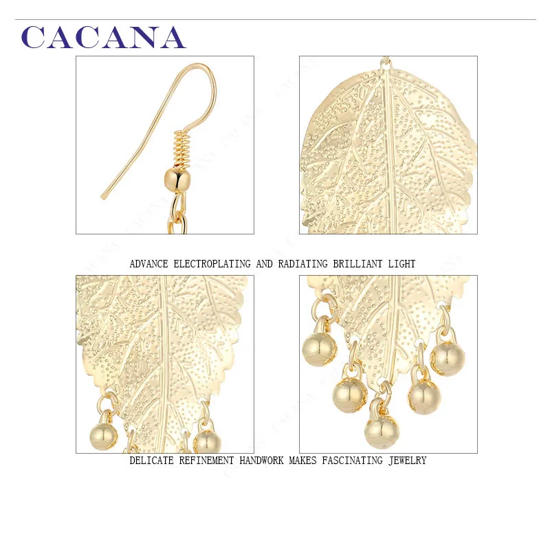 CACANA Dangle Long Earrings For Women Big Leaf With 5 Shining Balls Bijouterie Hot Sale No.A299 A300