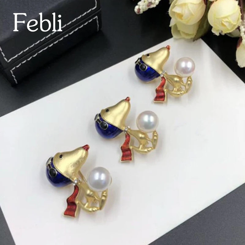 Febli Dog Shape Brooch Cartoon Loveliness Alloy Simulated Pearl Suitable For Man And Women|brooch cartoon|brooch pearlcartoon brooch |