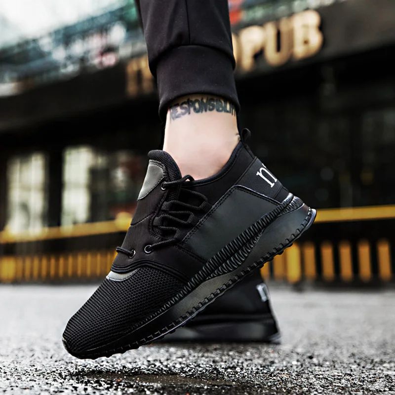 Fires Mens Casual Shoes Summer Breathable Lace up Flats Fashion Light Male Footwear Mesh Masculino Zapatos Hombre Black Shoes