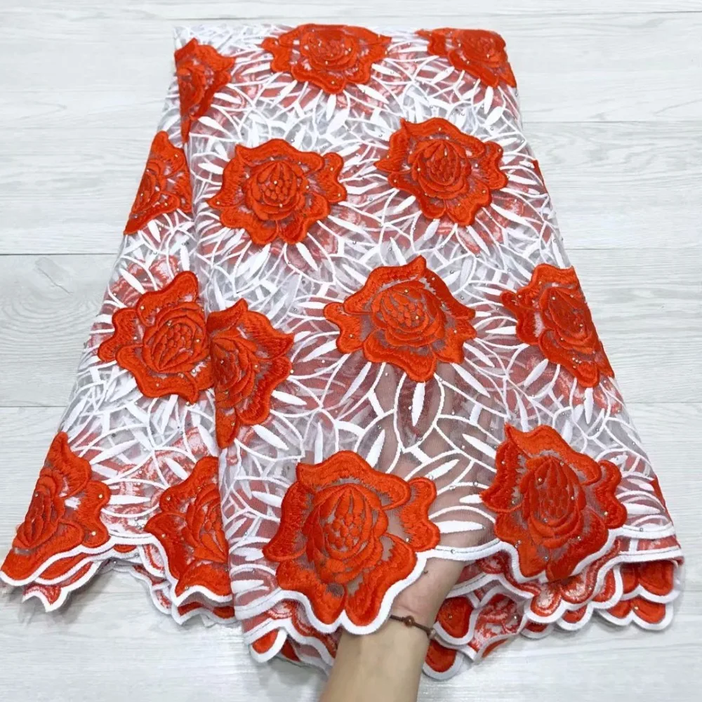 Новейшая мода молочный шелк материал африканская кружевная ткань белый+ Королевский детский розовый нигерийский Gupure кружевная ткань для женского платья