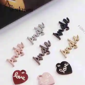 

Alloy Metal Rubber Color Charms English Alphabet Angel Love Heart Charms 10pcs/lot DIY Fashion Earrings Jewelry Accessories
