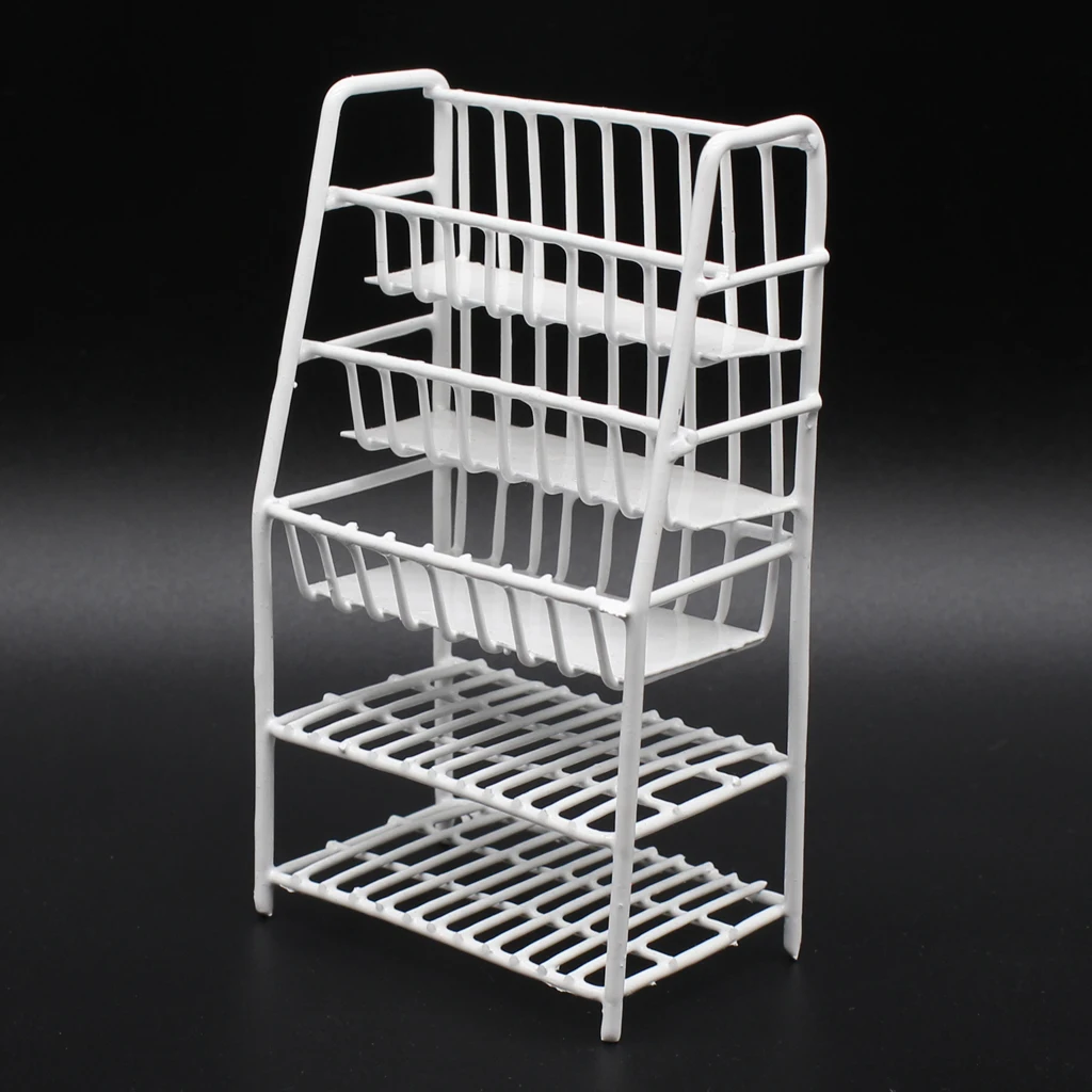 White 1/12 Dollhouse Miniature Metal Magazine Rack Bookshelf Shoe Rack Furniture Room Life Scenes Decor