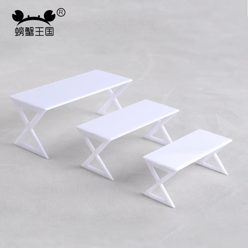 

5pcs 1:20 1:25 1:30 Dollhouse Miniature Furniture plastic White Dining Table Chair Model Desk interior accessories office desk