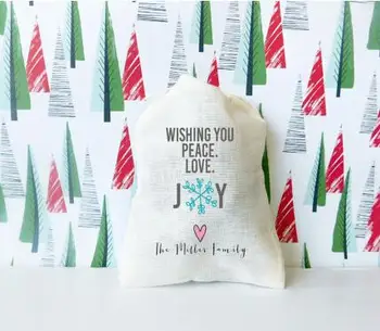 

personalized Peace Love Joy wedding birthday Christmas jewelry favor muslin gifts Bags Bachelorette Party Hangover Kits