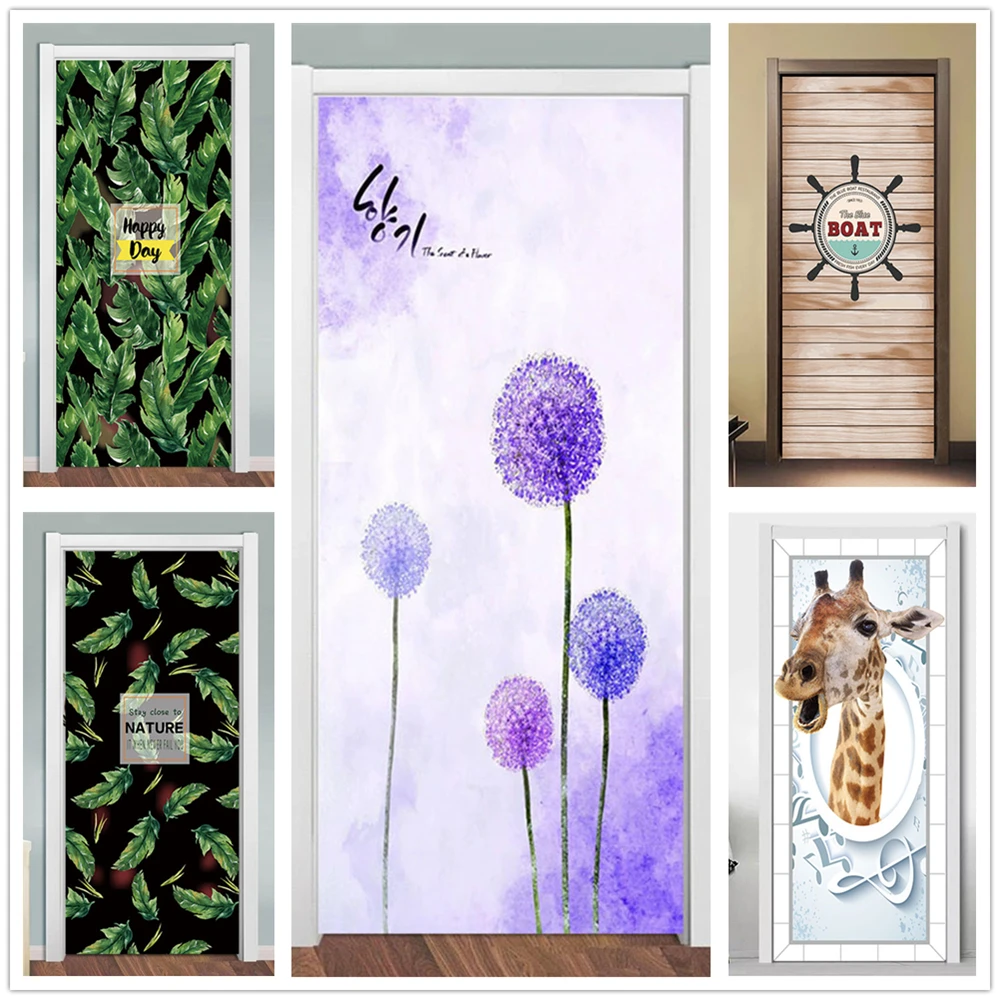 

Funny 3D View Cute Animal Popular Giraffe Door Stickers For Wooden Door Renovation Home Decoration Decel Self-adhesive Wallpaper