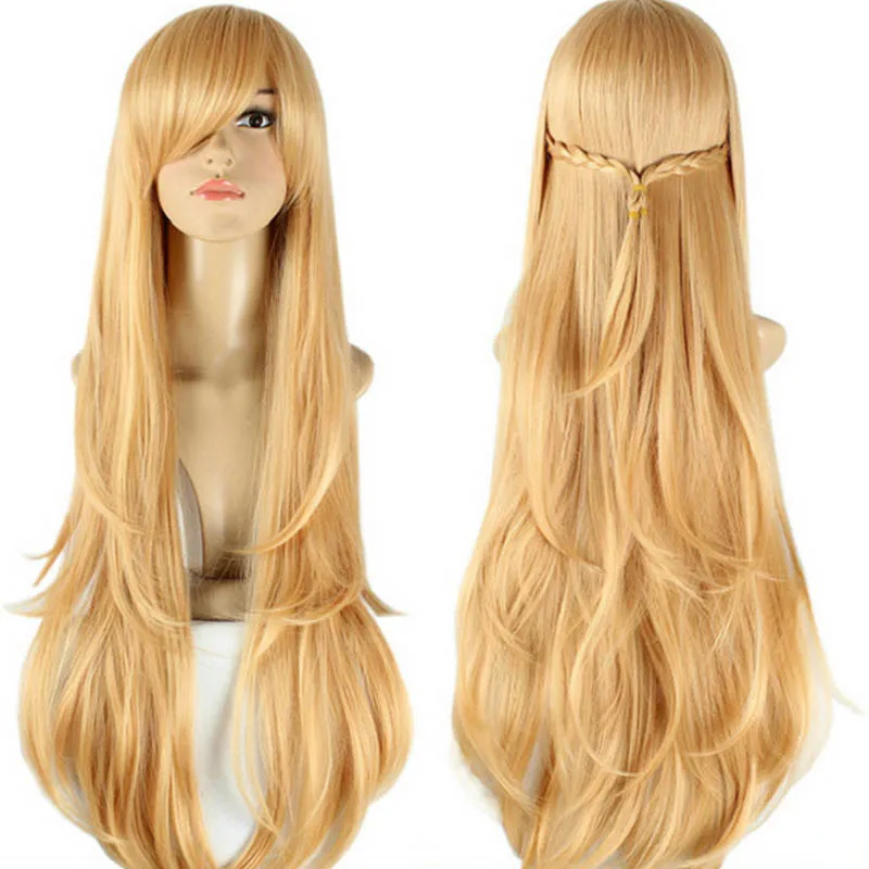 Coshome Sword Art Online Asuna Yuuki Halloween Party Cosplay Costumes Wigs Women White Tops Skirts Yellow Long Hair (2)