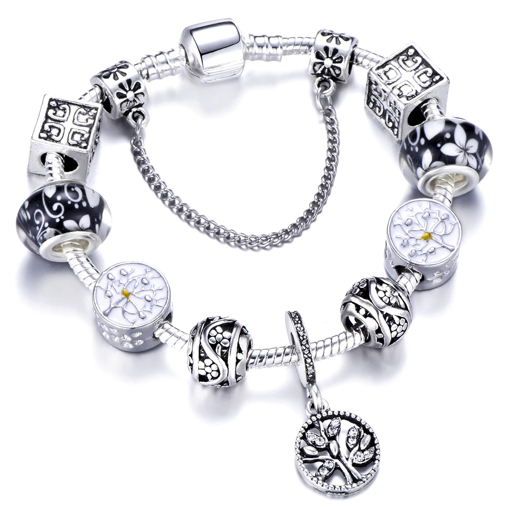 

Silver Charm Bracelet Chain For Women Girl Kabbalah Tree of Life Pendant Brand Bracelet&Bangle Statement Jewelry Dropshipping