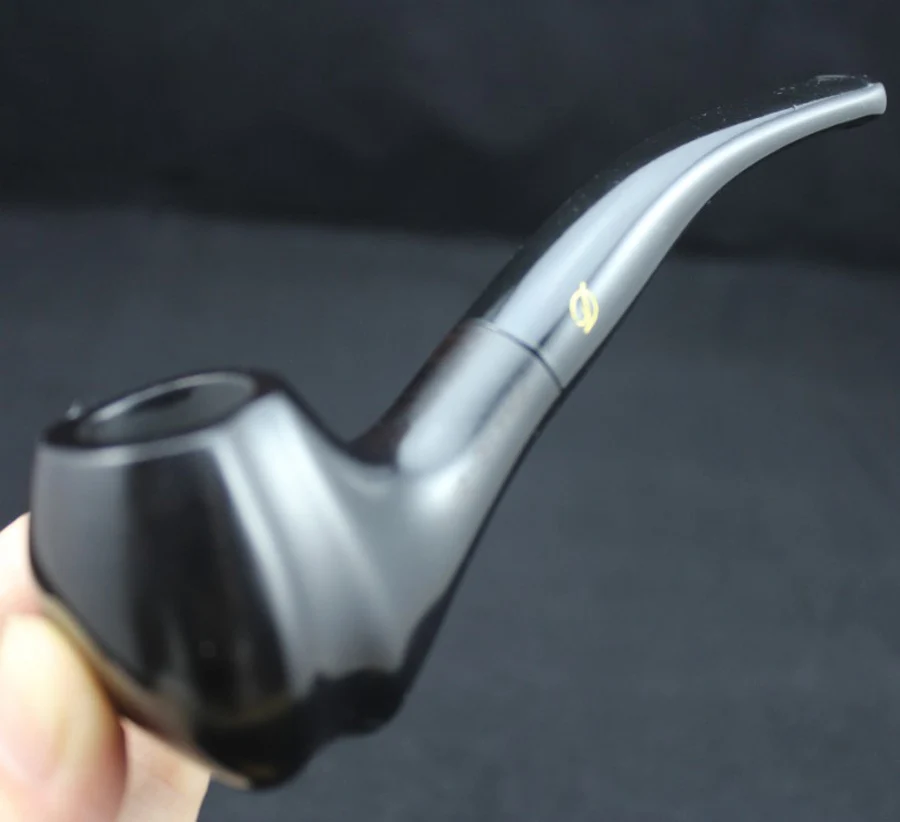 Elegant Handmade Natural Ebony Wood Smoke Tobacco Smoking Pipe Black Wooden Pipe + Pouch + Holder 10pcs 9mm Filters 433 smoking accessories tobacco pipe tobacco smoking accessories smoking pipe filters herb smoking pipe smoking pipe