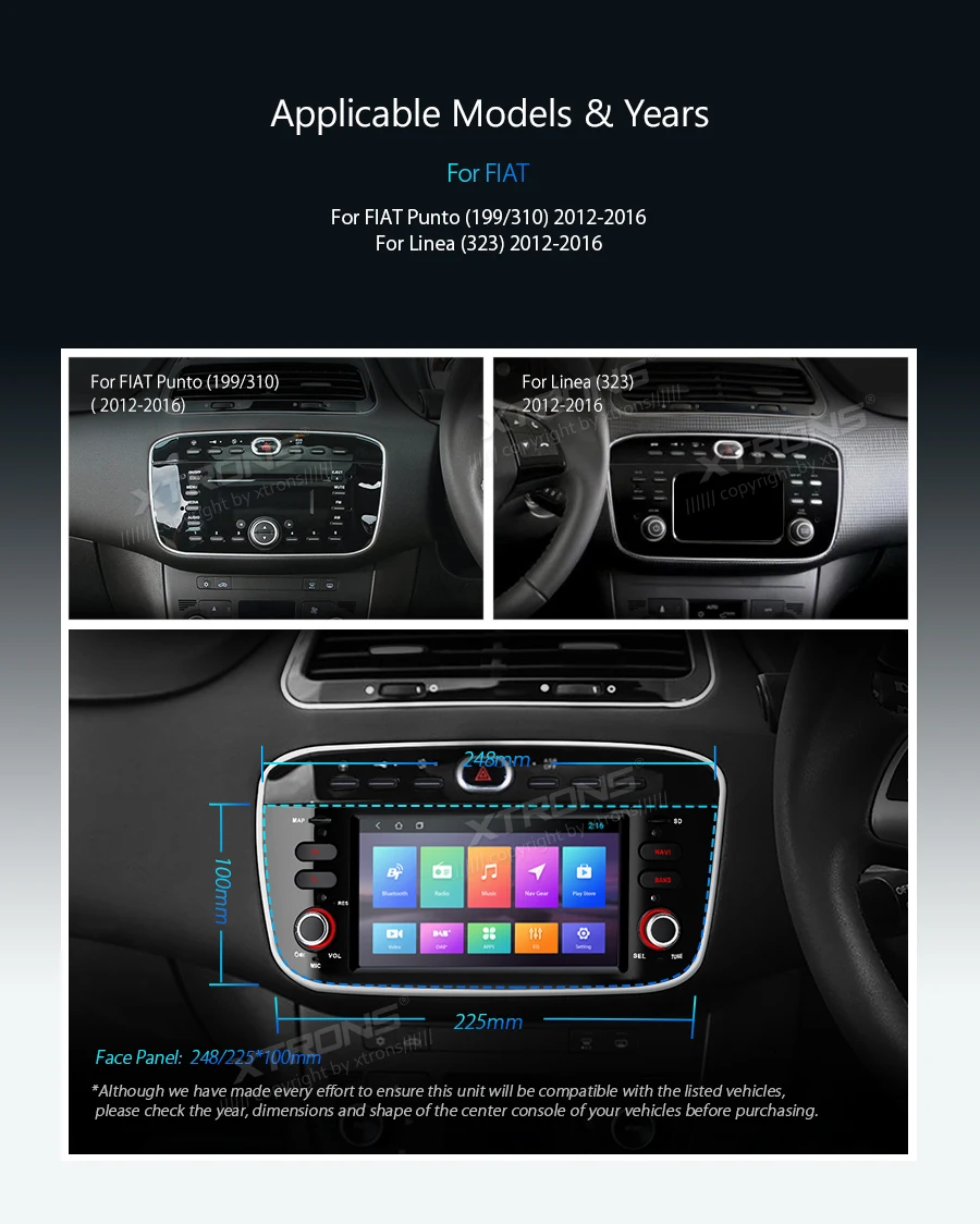 Best XTRONS 6.2" Android 8.1 Car DVD Player for FIAT Punto 199 310 / Linea 323 2012 2013 2014 2015 2016 Radio GPS WiFi TPMS USB SD 2