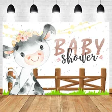 Cow Themed Baby Shower Backdrop Girl Baby Shower Party Barn Photo Backdrops Farm Animal Floral Newborn Photography Background