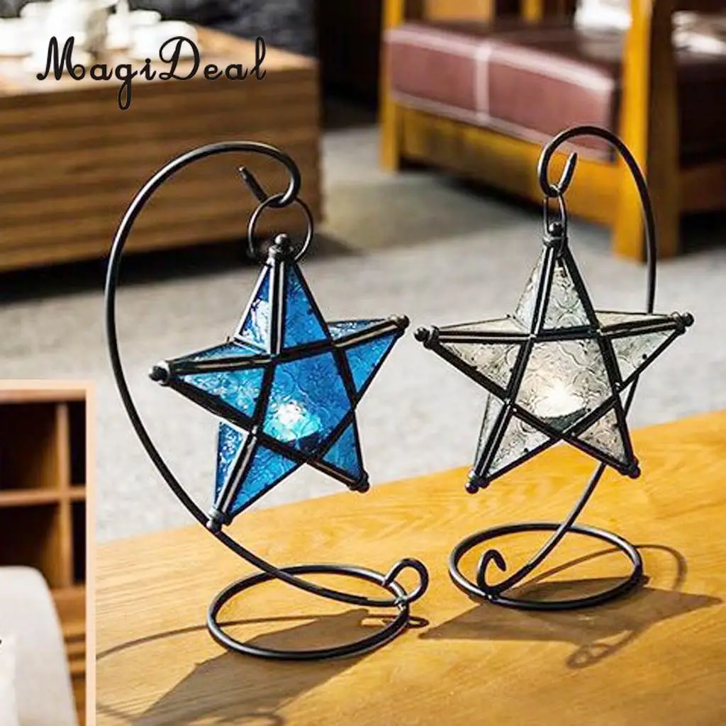 MagiDeal MOROCCAN CANDLE HOLDER MOROCCO STYLE HANGING STAR TEA LIGHT GLASS LANTERN LAMPSHADE - HOME BAR PUB CAFE